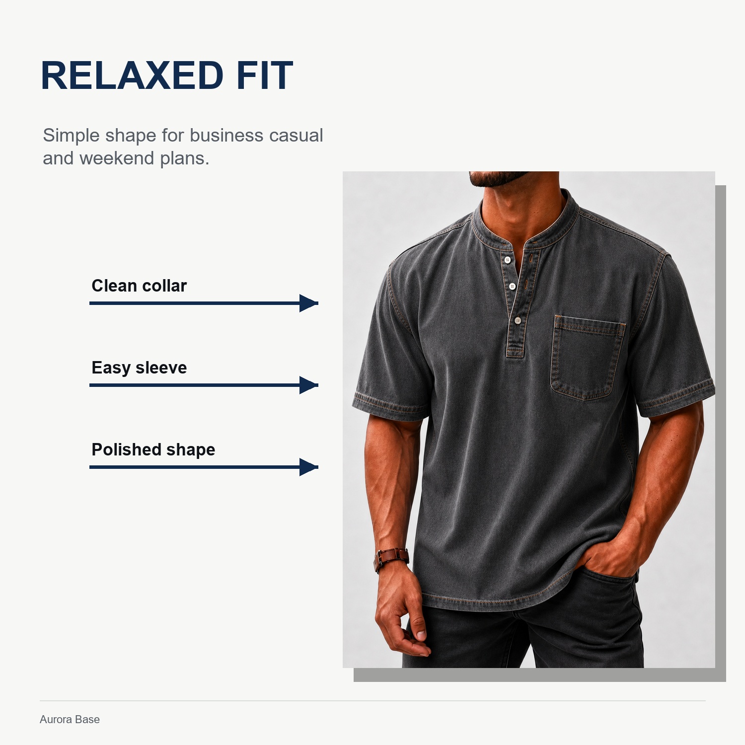 Aurora Base 8-Piece Men's Washed Stand Collar Henley Shirts, Short Sleeve Relaxed Fit Pocket Tops fit detail image