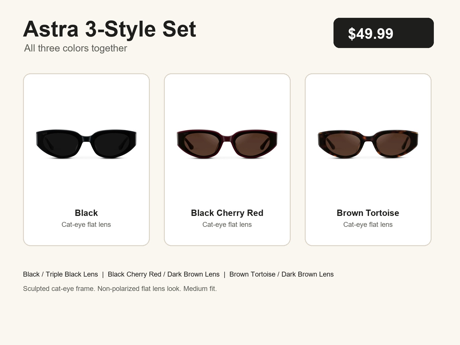 Aurora Astra sunglasses 3-Style Set - All Colors