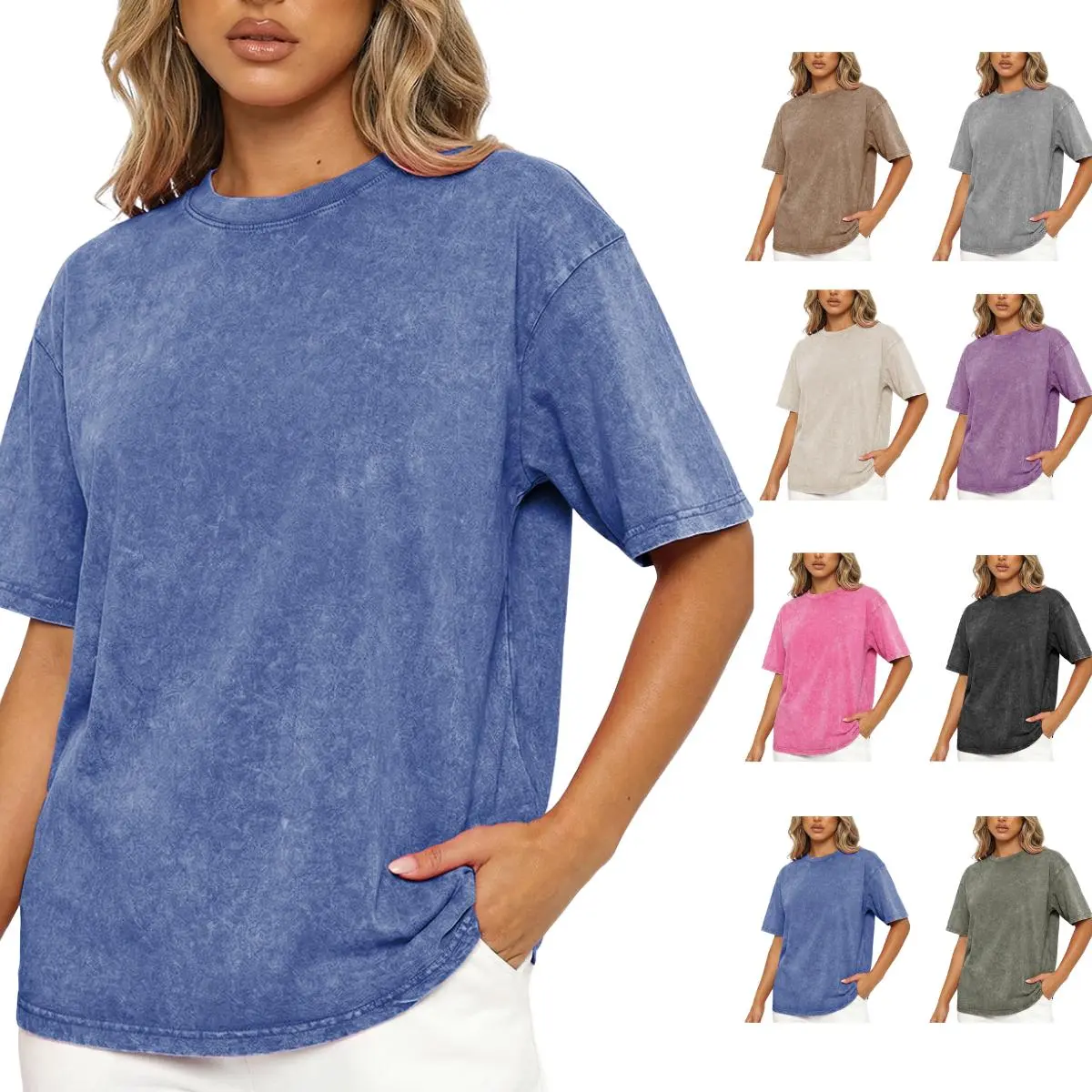 Women's cotton acid wash t-shirt color options