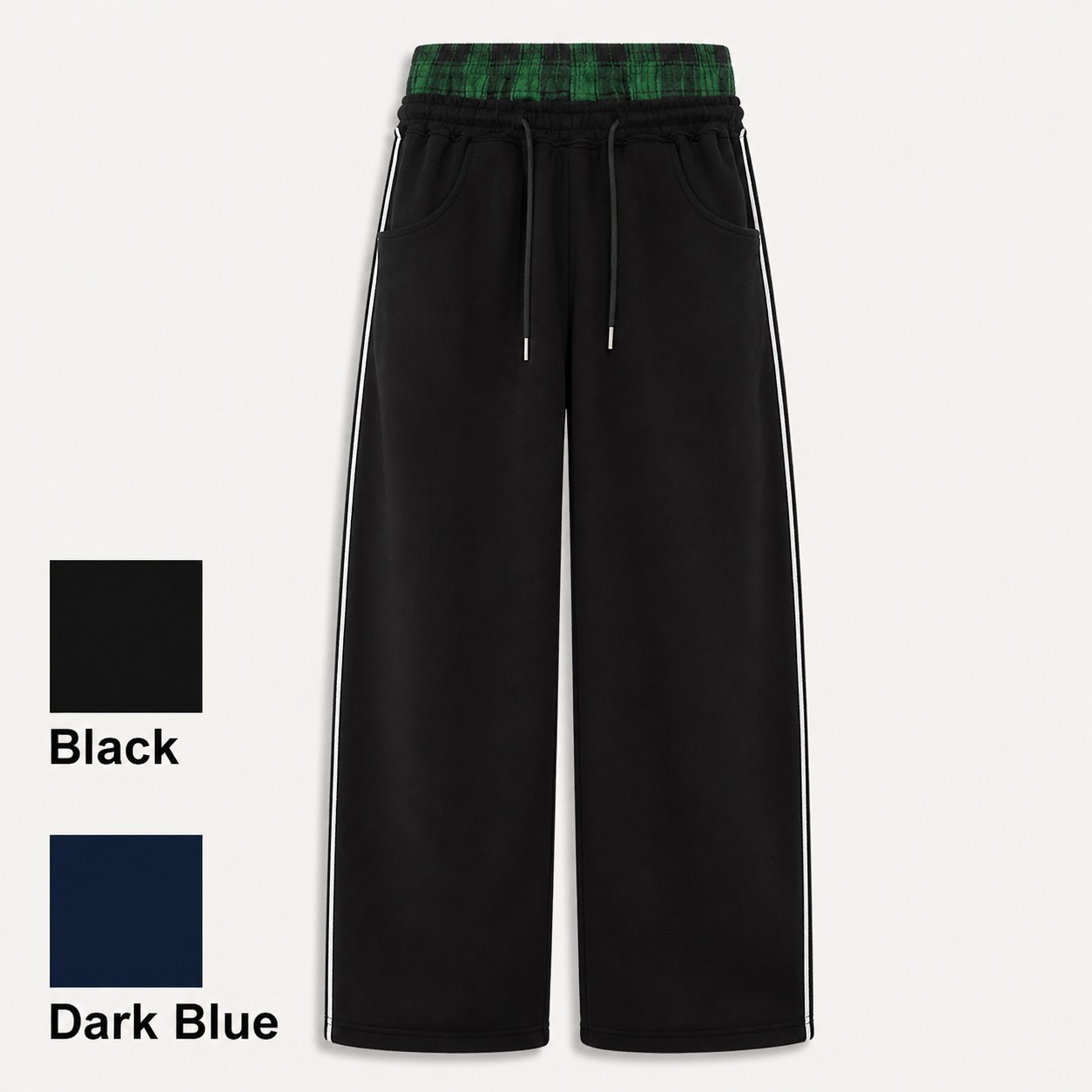 Plaid Patchwork Streetwear Sweatpants Regular Black And Dark Blue Pack Guide
