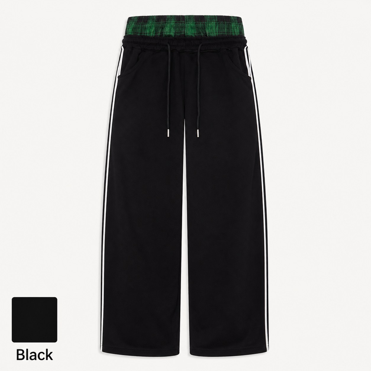 Plaid Patchwork Streetwear Sweatpants Regular Black Single Front Guide