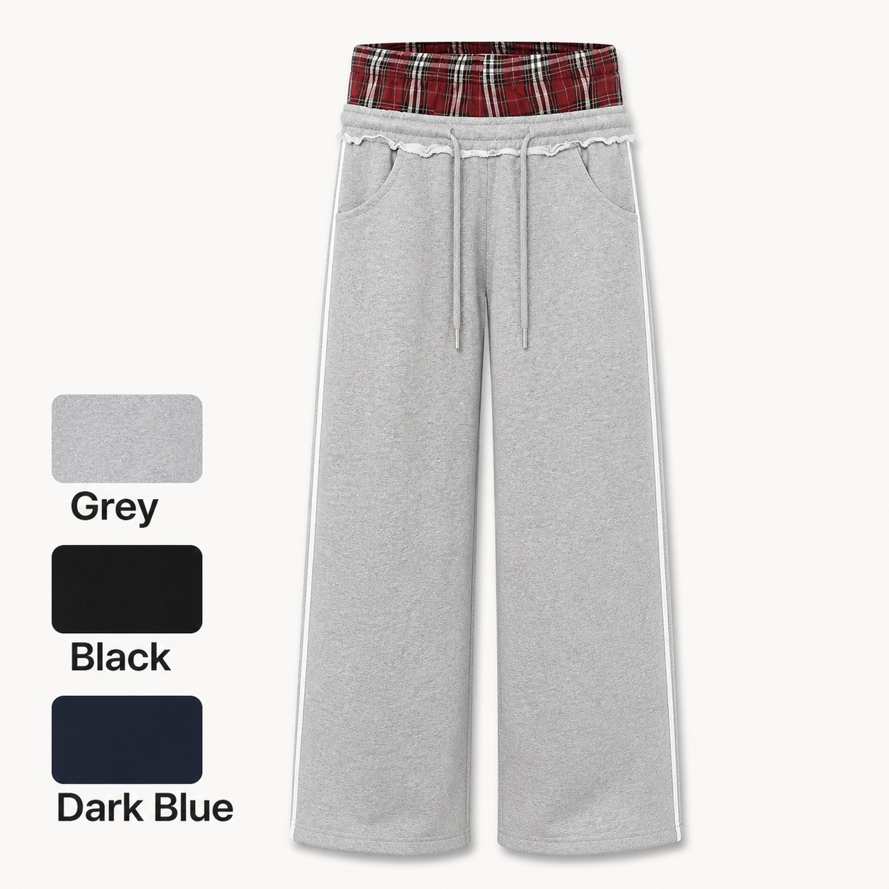 Plaid Patchwork Streetwear Sweatpants Regular Grey Black And Dark Blue Pack Guide
