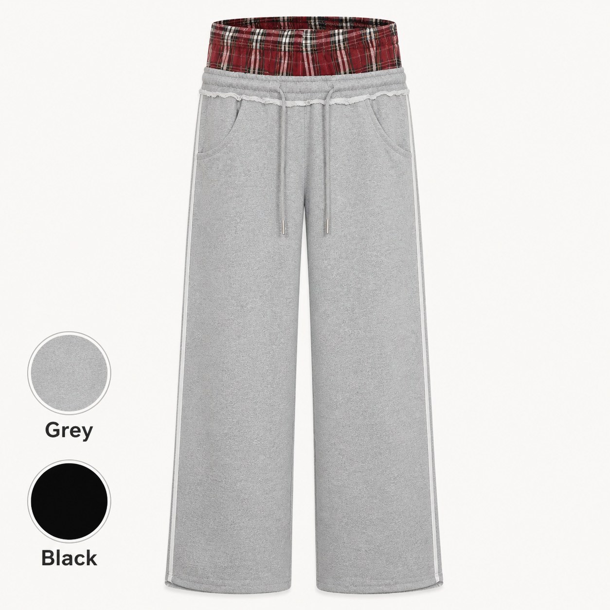 Plaid Patchwork Streetwear Sweatpants Regular Grey And Black Pack Guide
