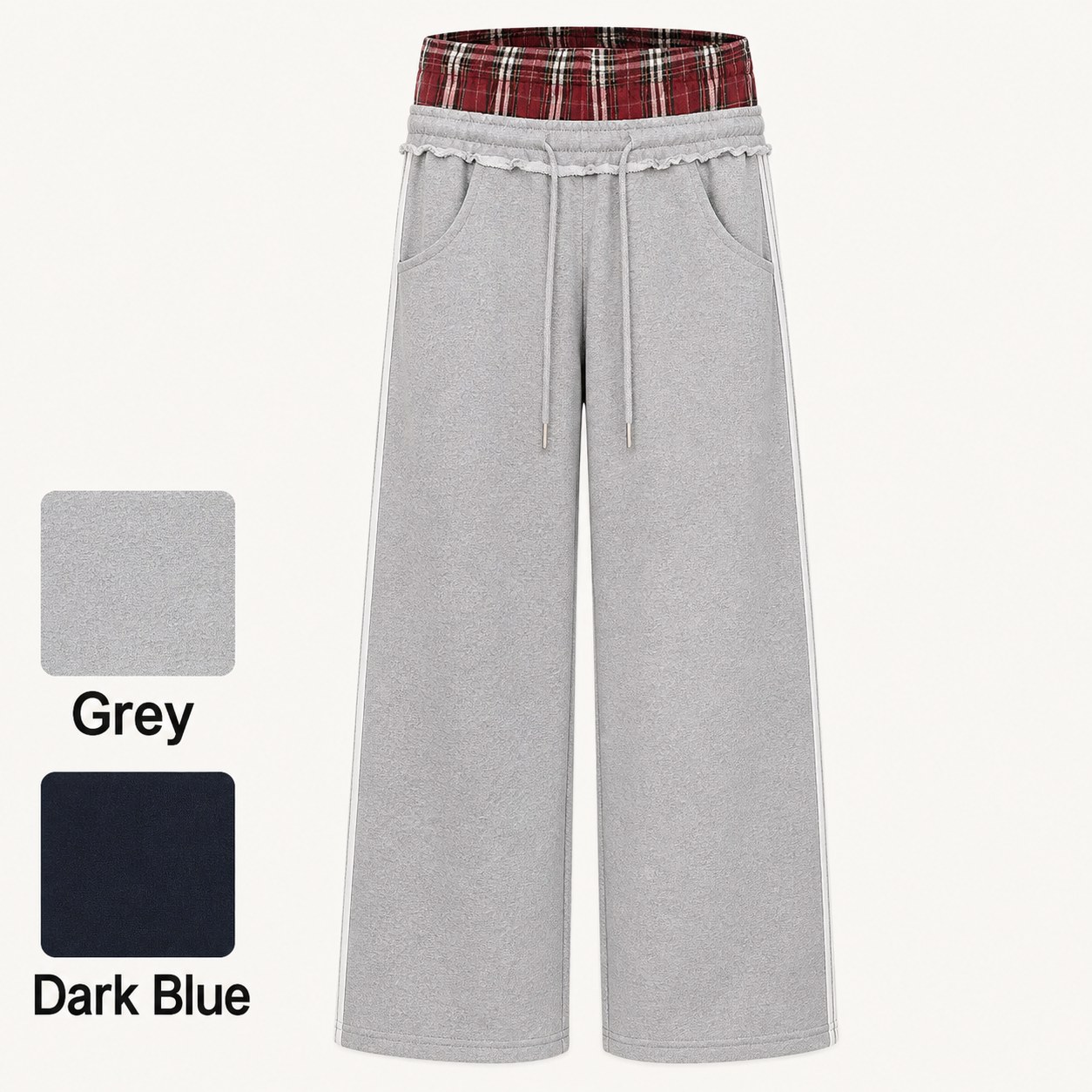 Plaid Patchwork Streetwear Sweatpants Regular Grey And Dark Blue Pack Guide