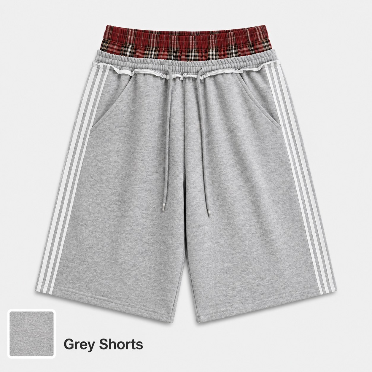 Plaid Patchwork Streetwear Sweatpants Shorts Grey Front Guide