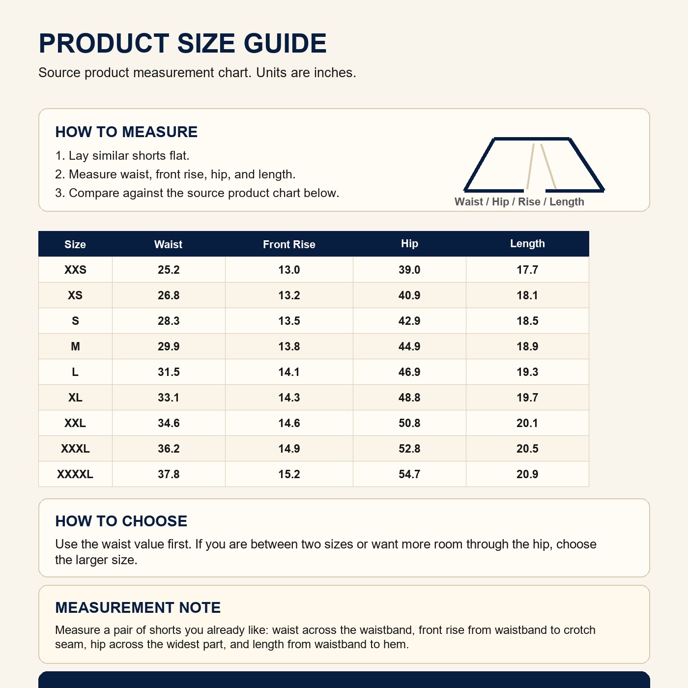 Unisex 5-Inch Drawstring Shorts 9PCS Sets PRODUCT SIZE GUIDE product size guide