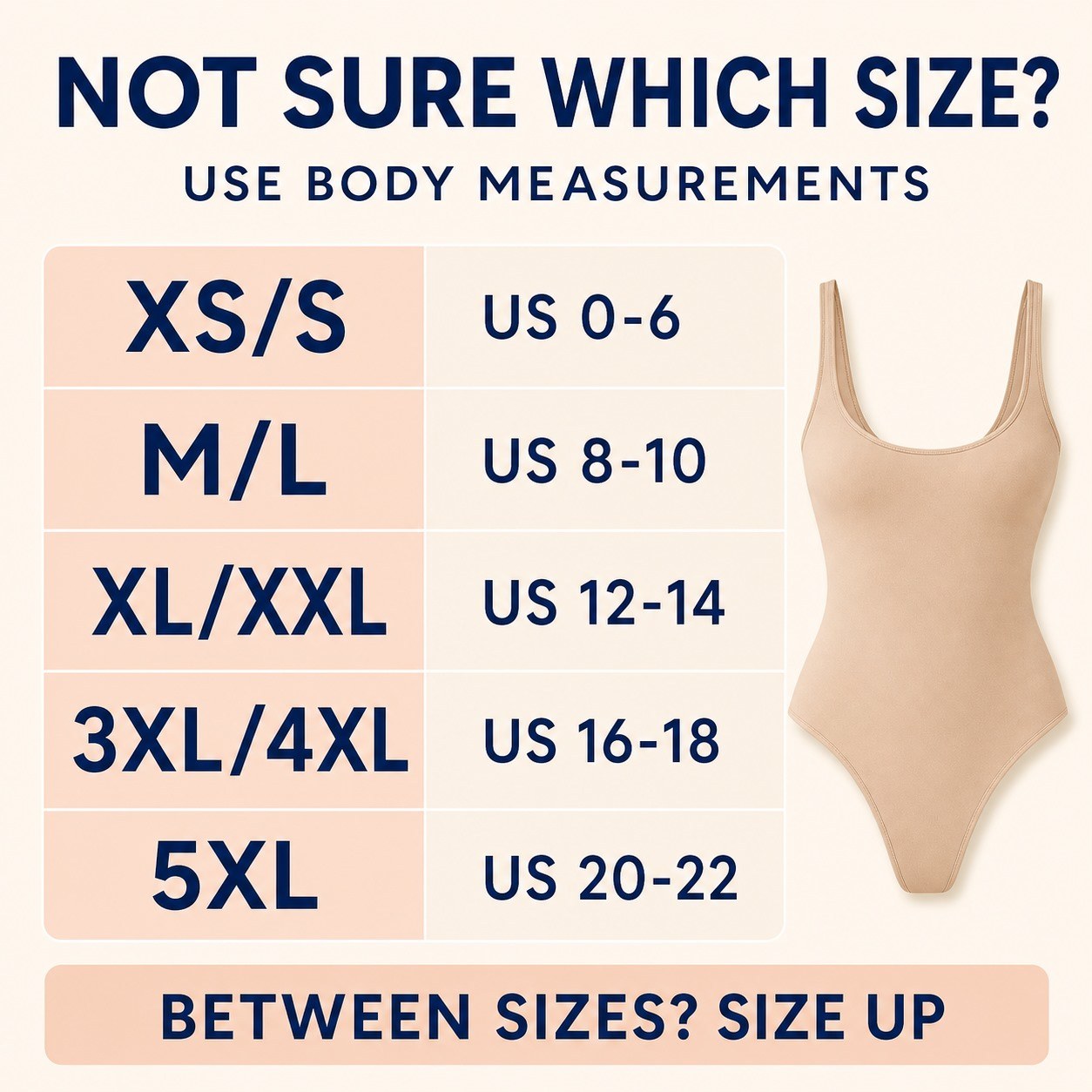 6PCS Seamless Shapewear Bodysuits Quick Size Guide