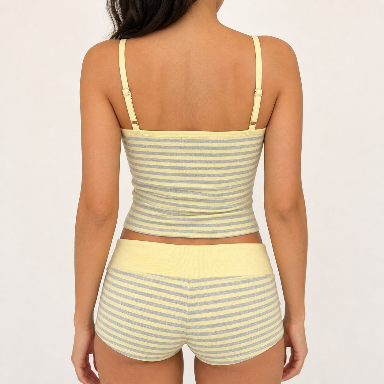 8PCS Striped Cami & Shorts Sets Back View And Adjustable Straps