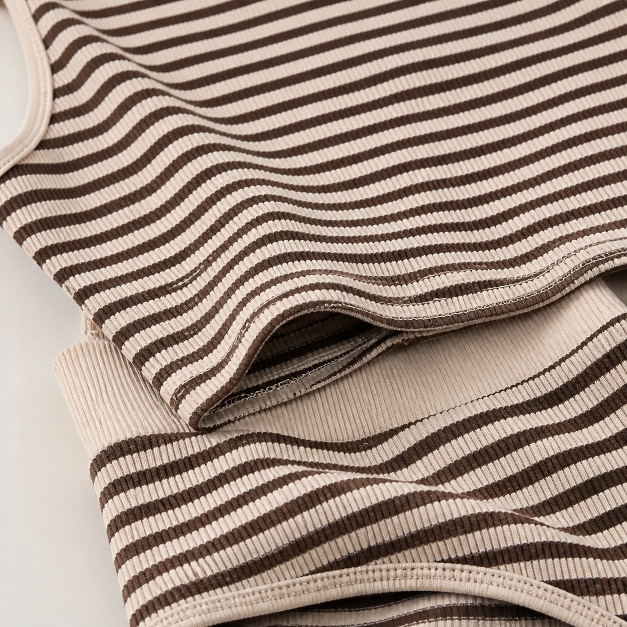 8PCS Striped Cami & Shorts Sets Striped Rib Knit Detail