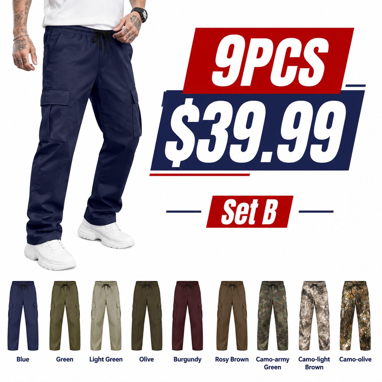 Men's Lightweight Cargo Pants 9PCS Sets Set B promotional main image
