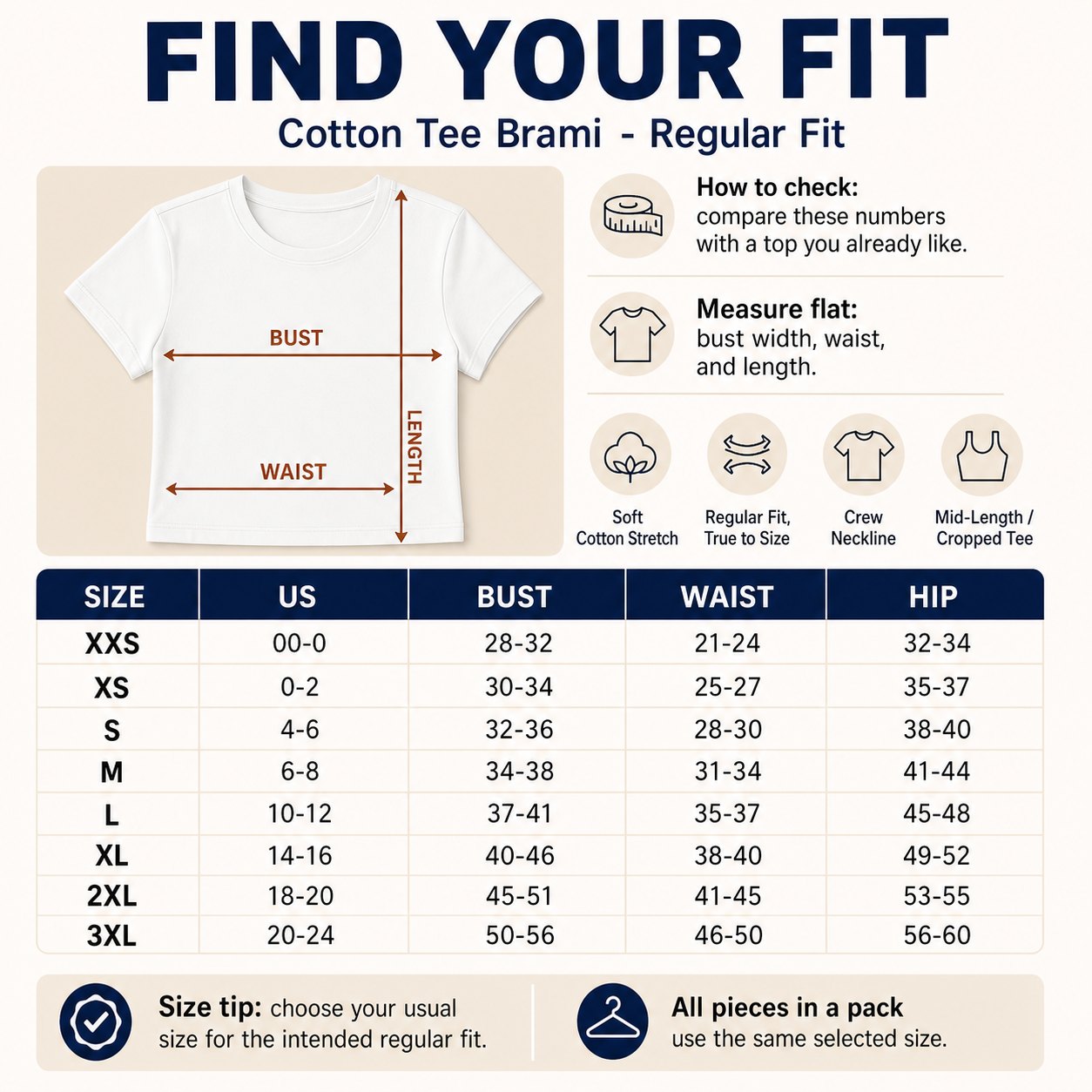 Cotton Tee Brami Multi-Piece Sets PRODUCT SIZE GUIDE product size guide