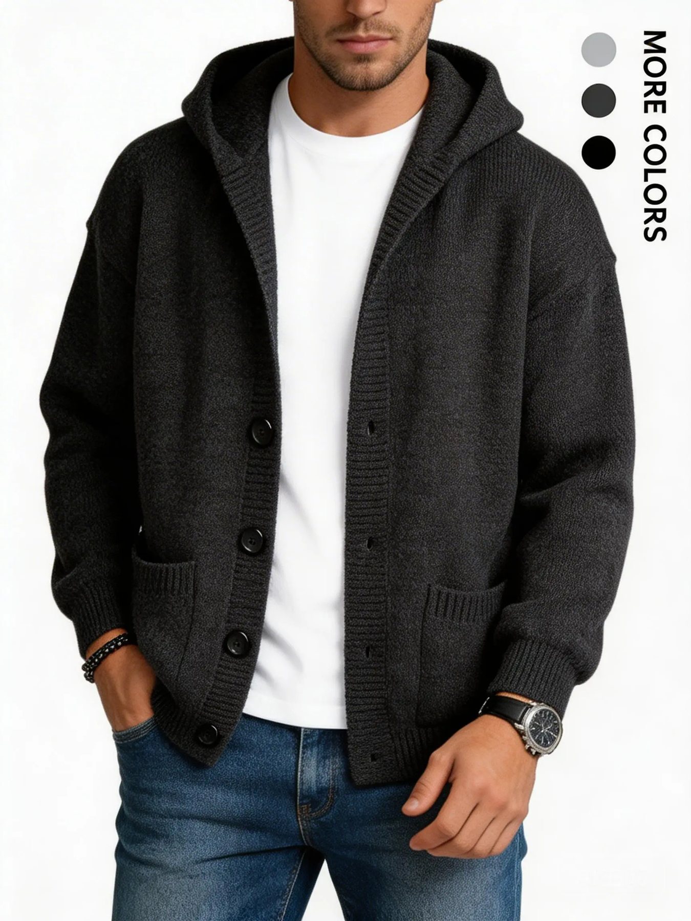 Men's heavyweight buttoned hooded pullover sweater