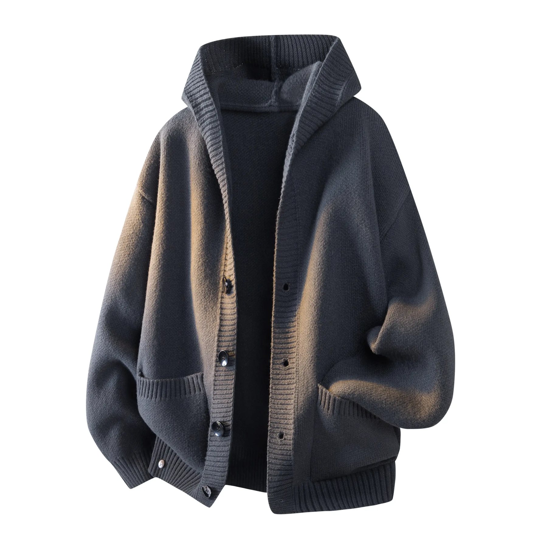 Men's heavyweight buttoned hooded pullover sweater - Dull grey