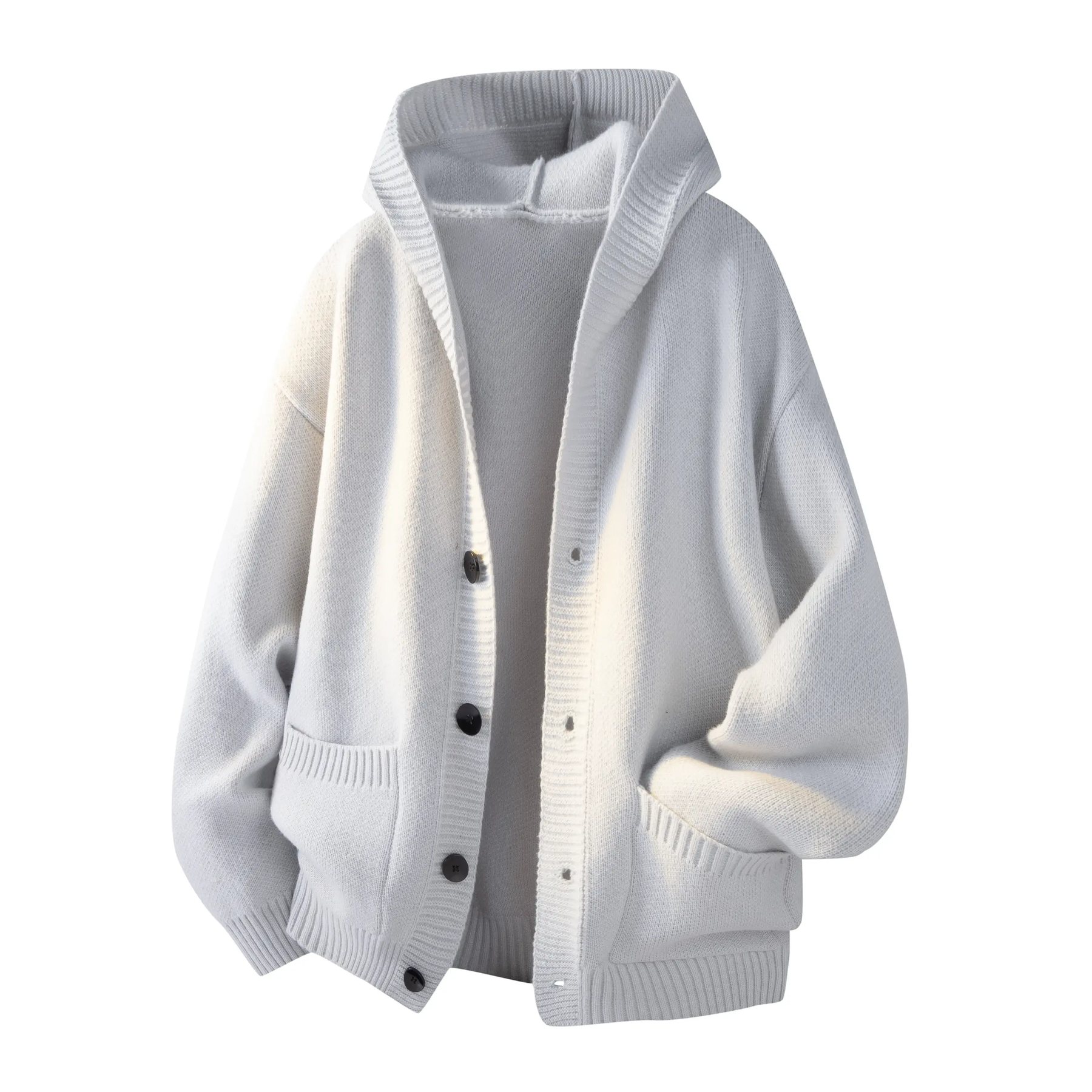 Men's heavyweight buttoned hooded pullover sweater - Light gray