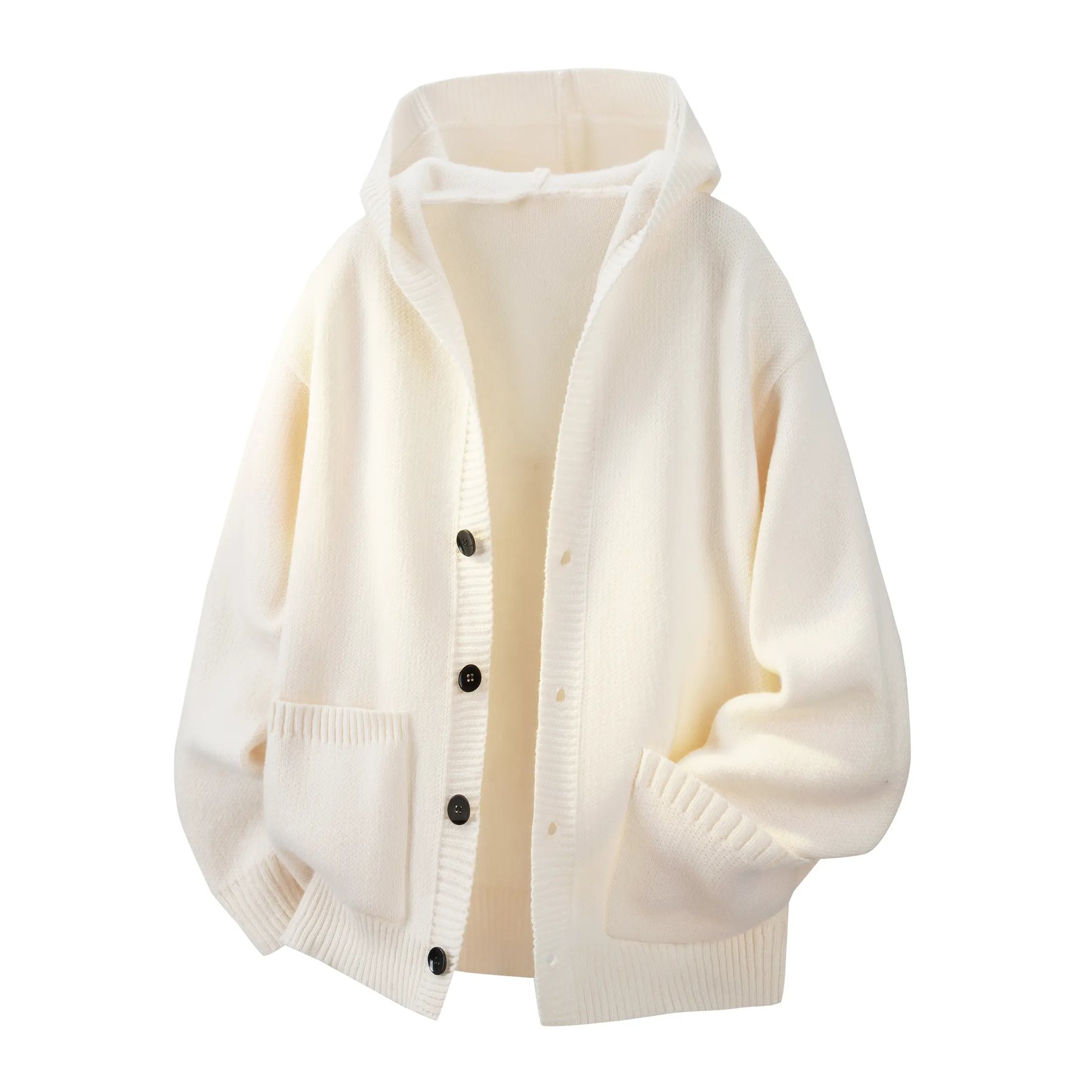 Men's heavyweight buttoned hooded pullover sweater - Off-white