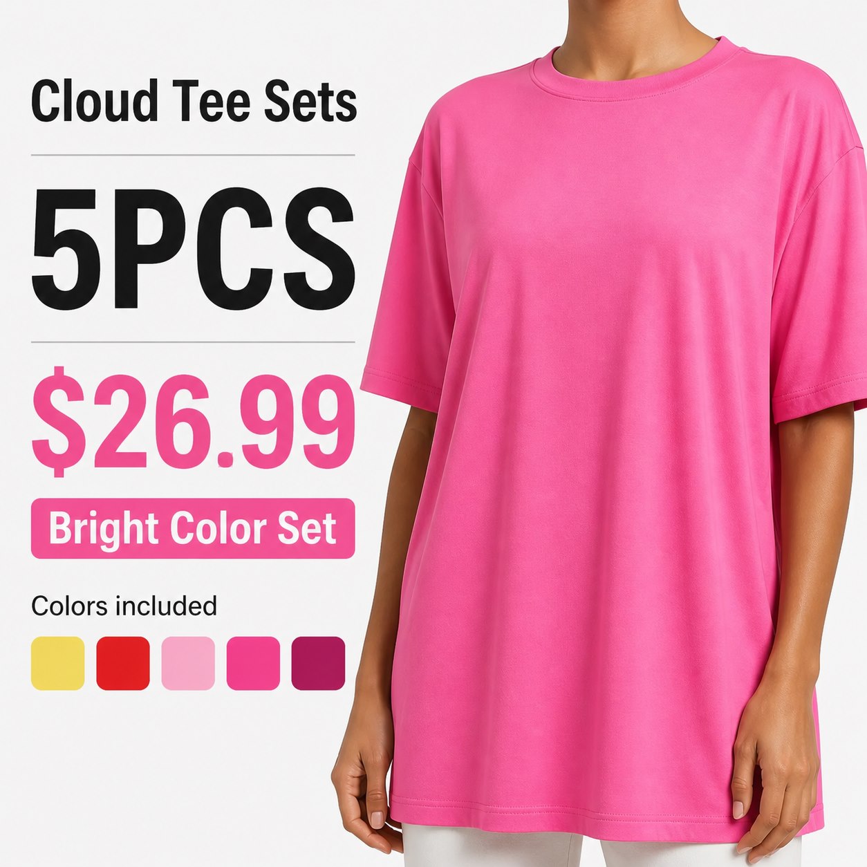 Unisex Cloud Tee Multi-Piece Lounge Sets 5PCS Bright Color Set (Canary, Cherry, Cherry Blossom, Hot Pink, Berry) bundle main image
