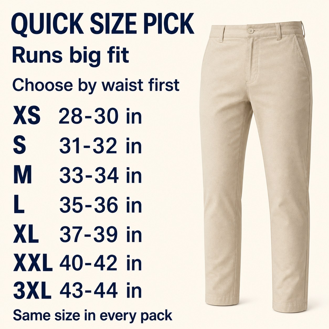 Cotton Linen Elastic-Waist Pants Packs Quick Size Guide XS To 3XL