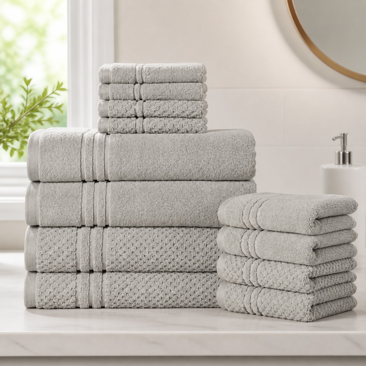 100% Cotton Solid & Texture 12-Piece Towel Set complete set view