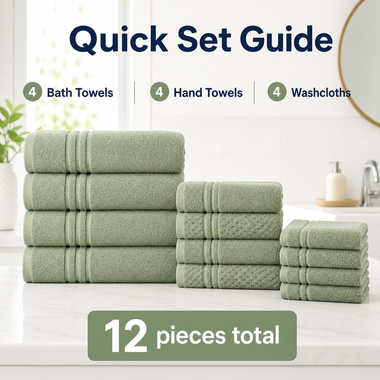100% Cotton Solid & Texture 12-Piece Towel Set quick dimension guide
