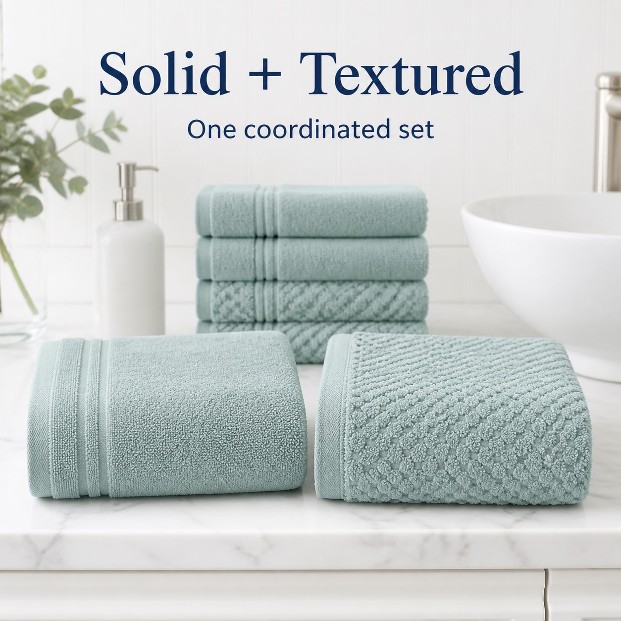 100% Cotton Solid & Texture 12-Piece Towel Set solid and texture detail