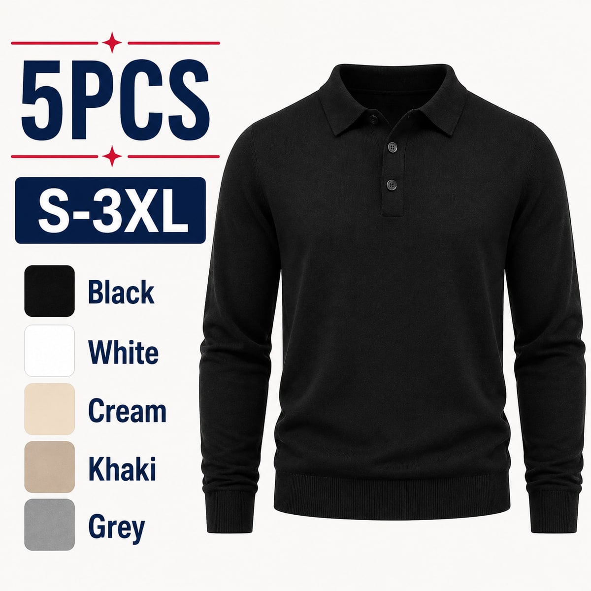 Men's Knit Polo Shirts 5/7PCS Pack 5PCS Core Neutrals bundle option image