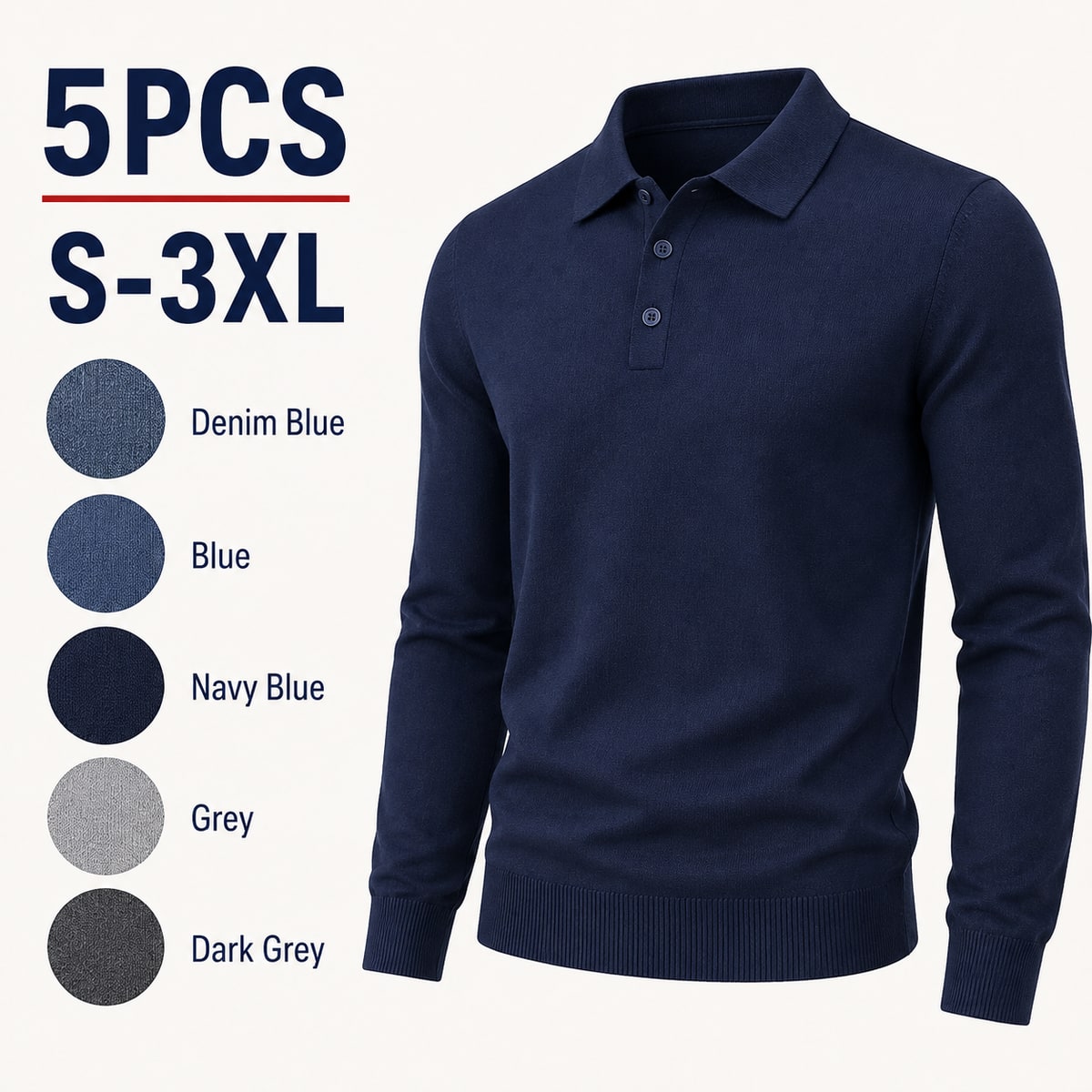 Men's Knit Polo Shirts 5/7PCS Pack 5PCS Blue Office Set bundle option image