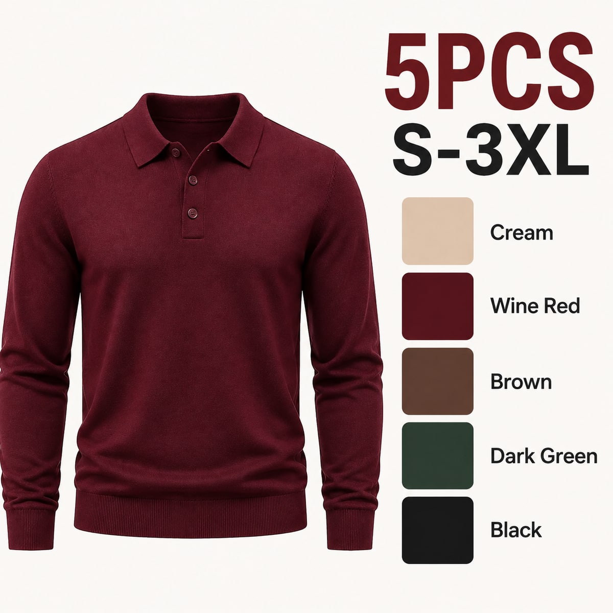Men's Knit Polo Shirts 5/7PCS Pack 5PCS Warm Accent Set bundle option image