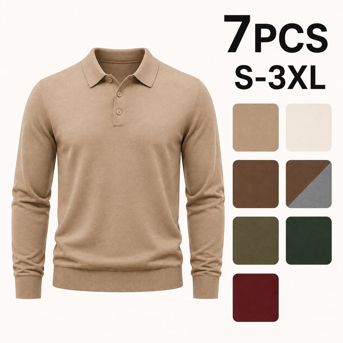 Men's Knit Polo Shirts 5/7PCS Pack 7PCS Earth Tone Set bundle option image