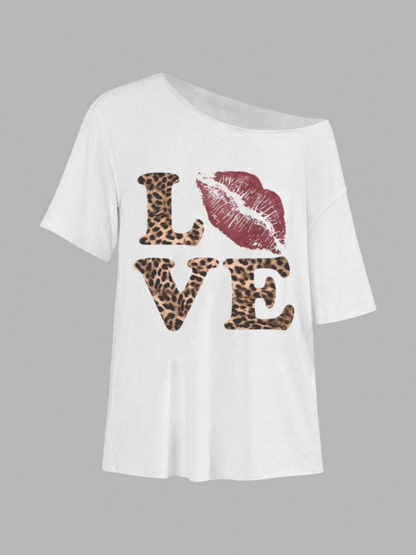 Women's Off-Shoulder Leopard Print Tee Multi-Piece Sets FRONT front view
