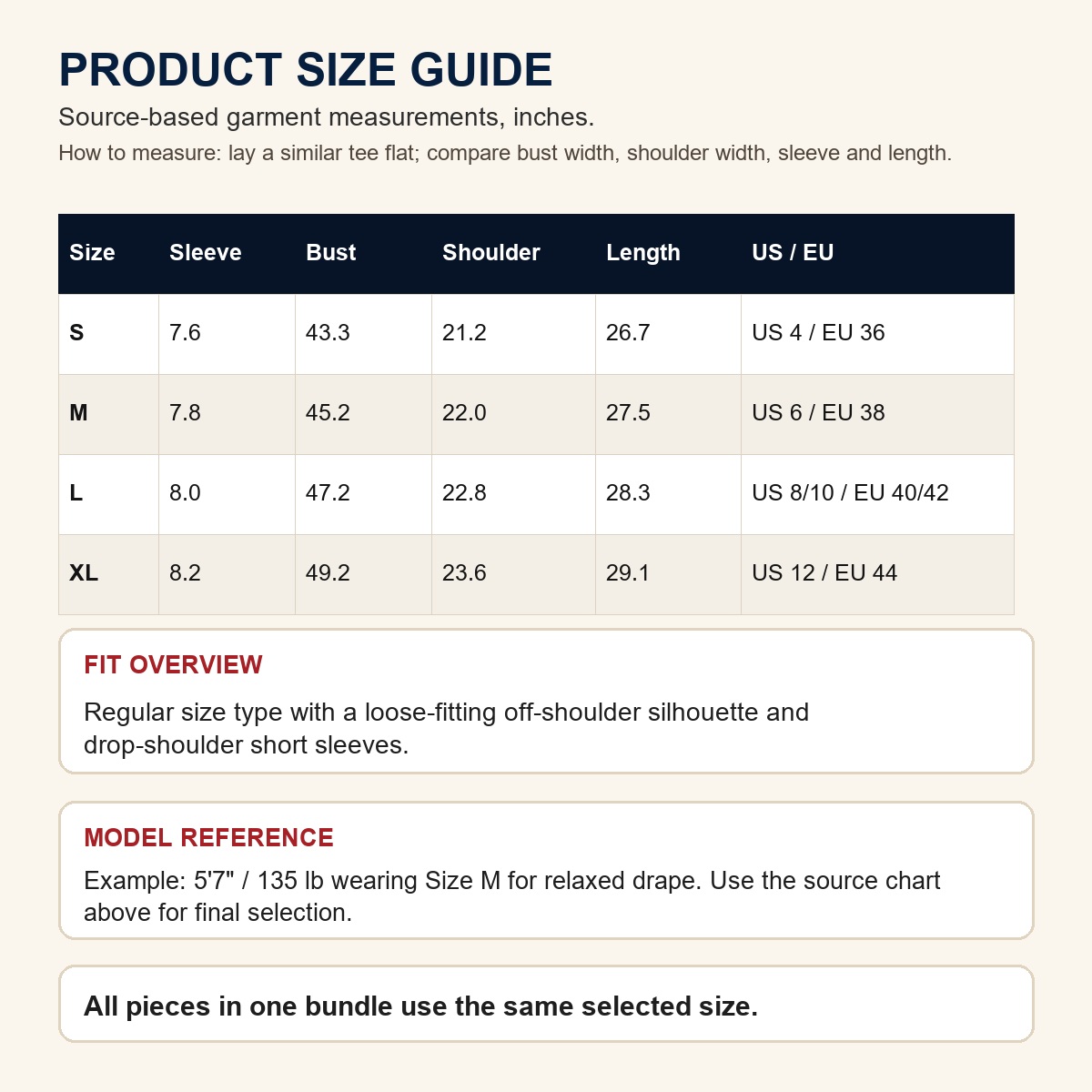 Women's Off-Shoulder Leopard Print Tee Multi-Piece Sets PRODUCT SIZE GUIDE product size guide