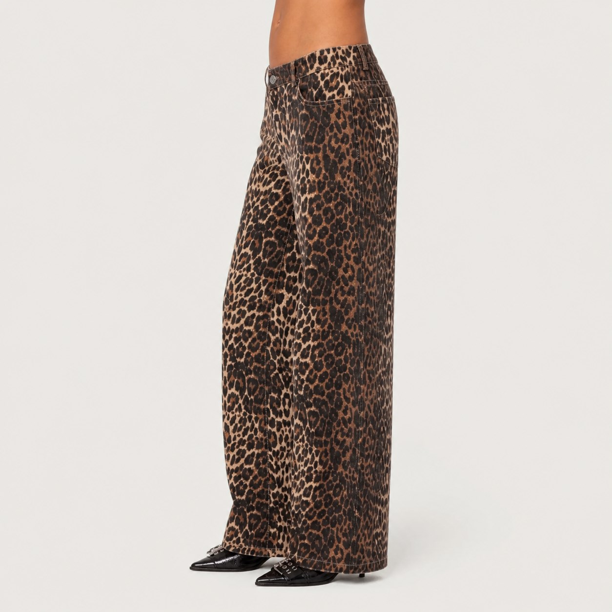 Leopard Low-Rise Jeans 3/5PCS Set side wide-leg leopard jeans drape image