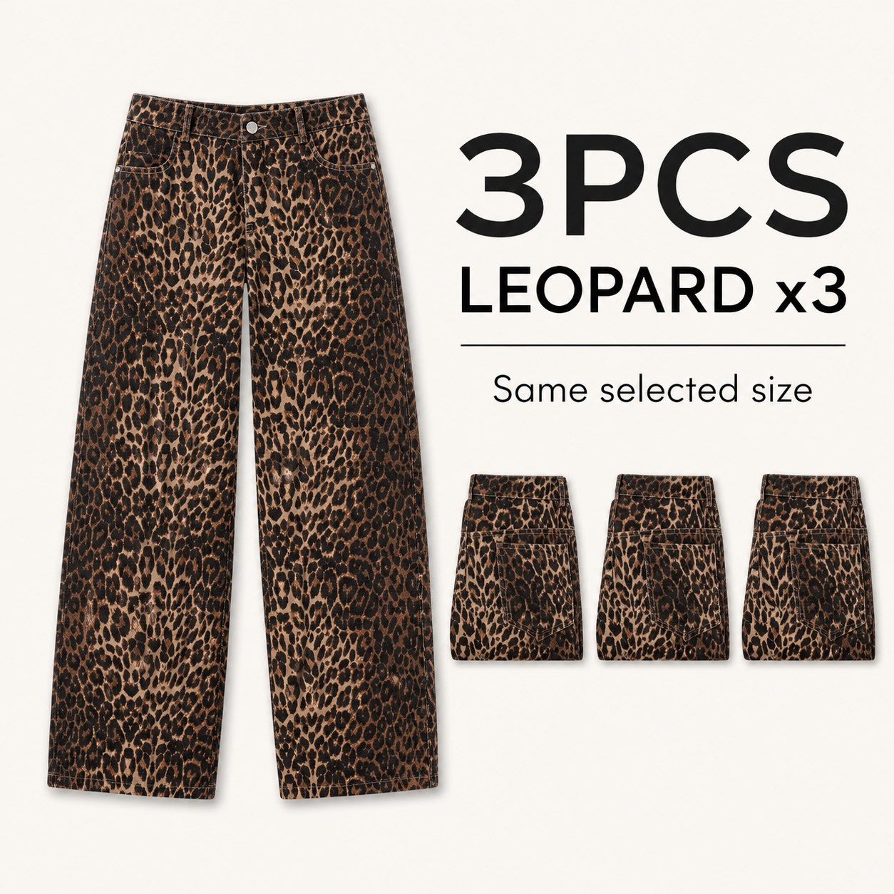 Leopard Low-Rise Jeans 3/5PCS Set 3PCS Leopard x3 bundle option image
