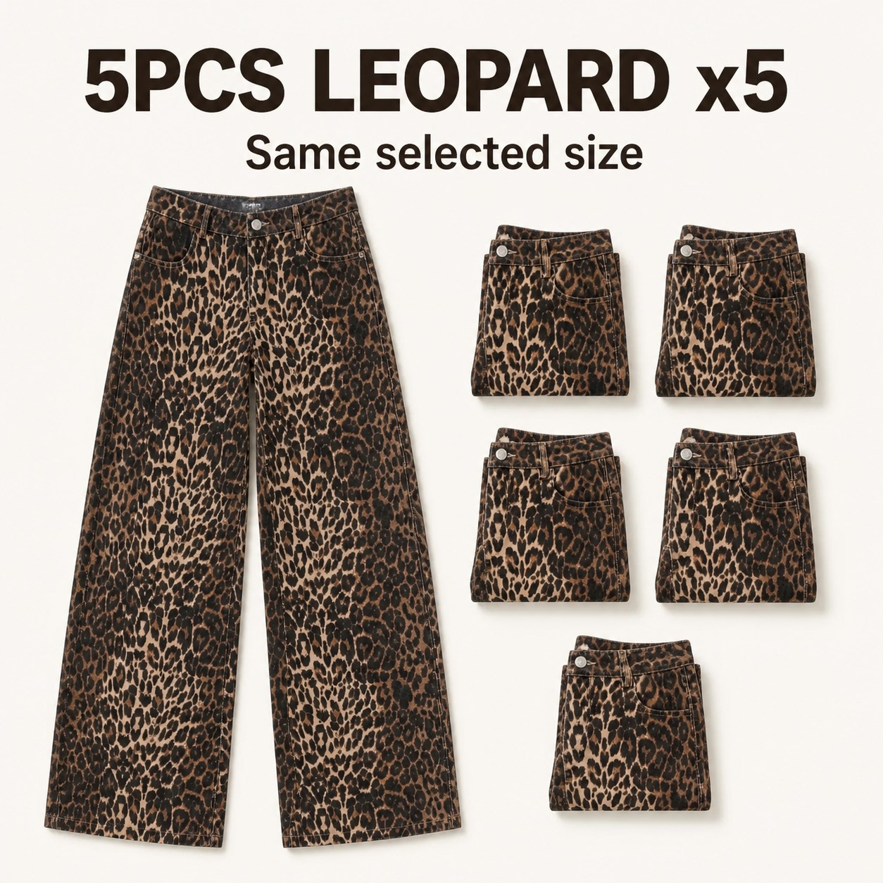 Leopard Low-Rise Jeans 3/5PCS Set 5PCS Leopard x5 bundle option image