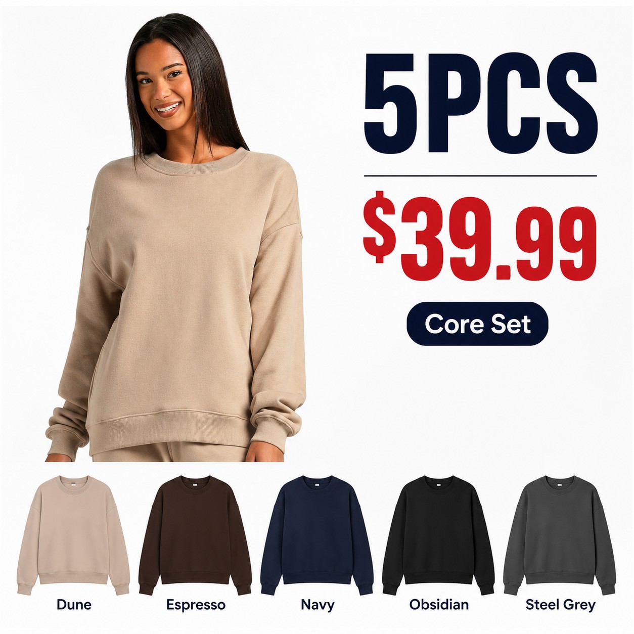 Lightweight Crew Neck Sweatshirt 5PCS Sets 5PCS Everyday Core Set promotional main image