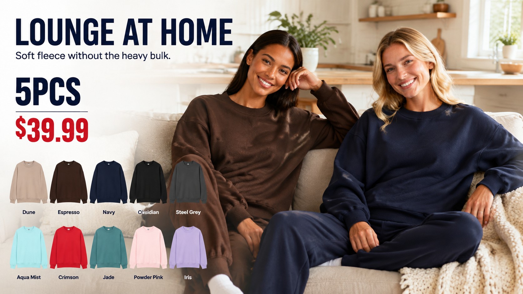 Lightweight Crew Neck Sweatshirt 5PCS Sets LOUNGE AT HOME