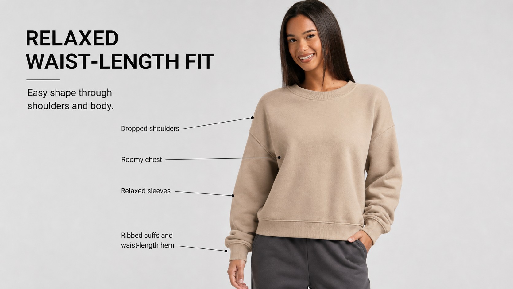 Lightweight Crew Neck Sweatshirt 5PCS Sets RELAXED WAIST-LENGTH FIT