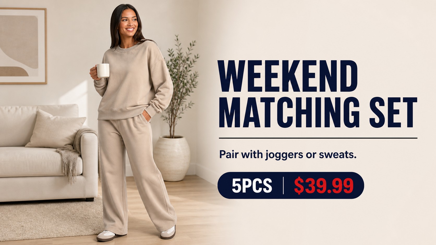 Lightweight Crew Neck Sweatshirt 5PCS Sets WEEKEND MATCHING SET