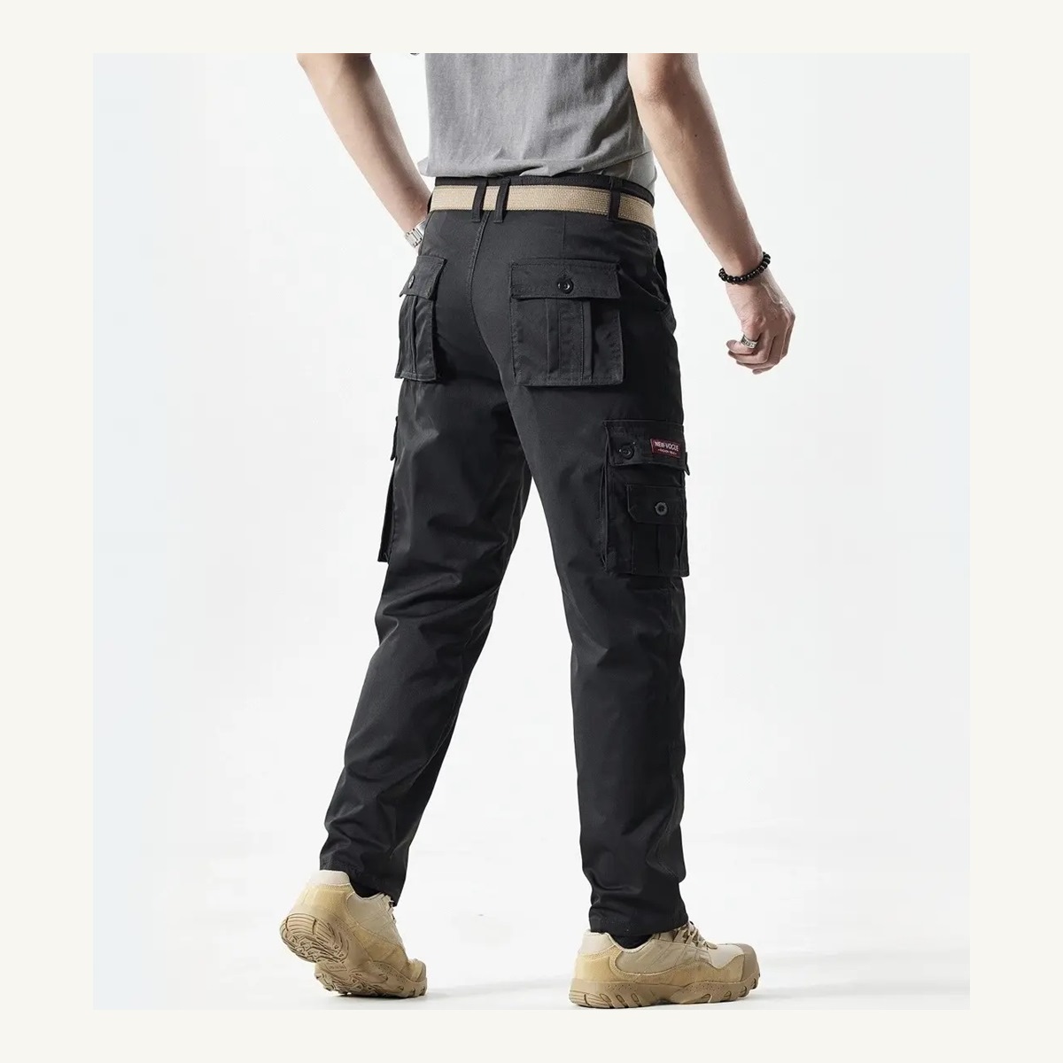 Men's Multi-Pocket Utility Khaki Pants Multi-Piece Sets Back View back-view