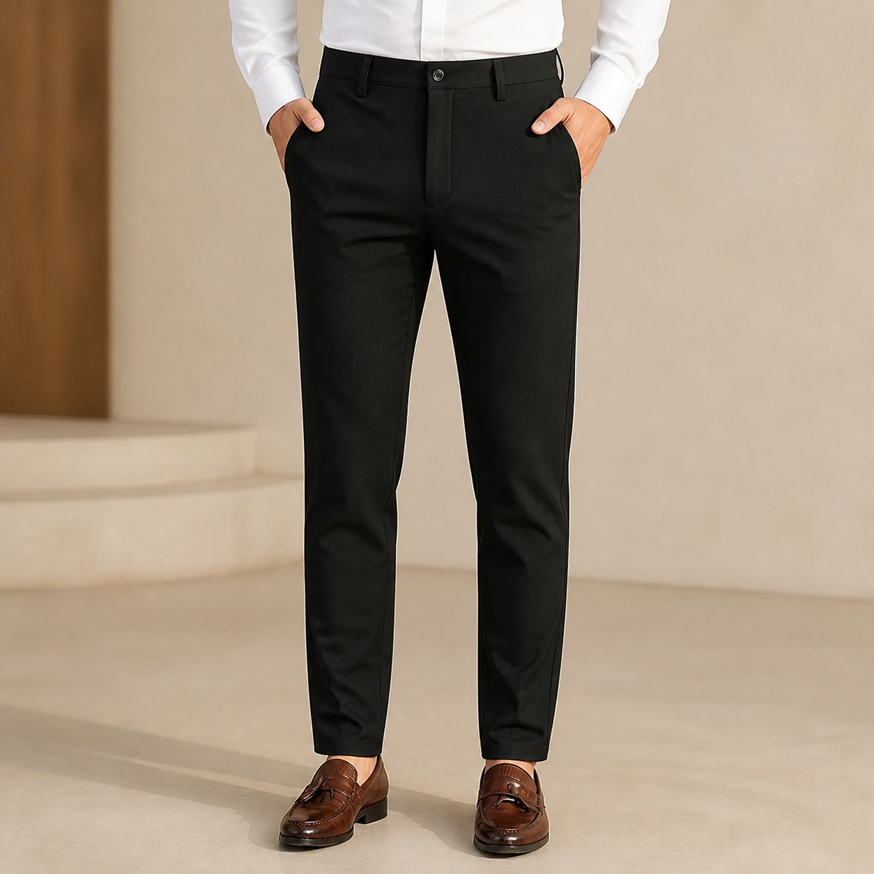 Men's High-Stretch Ice Silk Suit Pants 6PCS Sets Front View front-view
