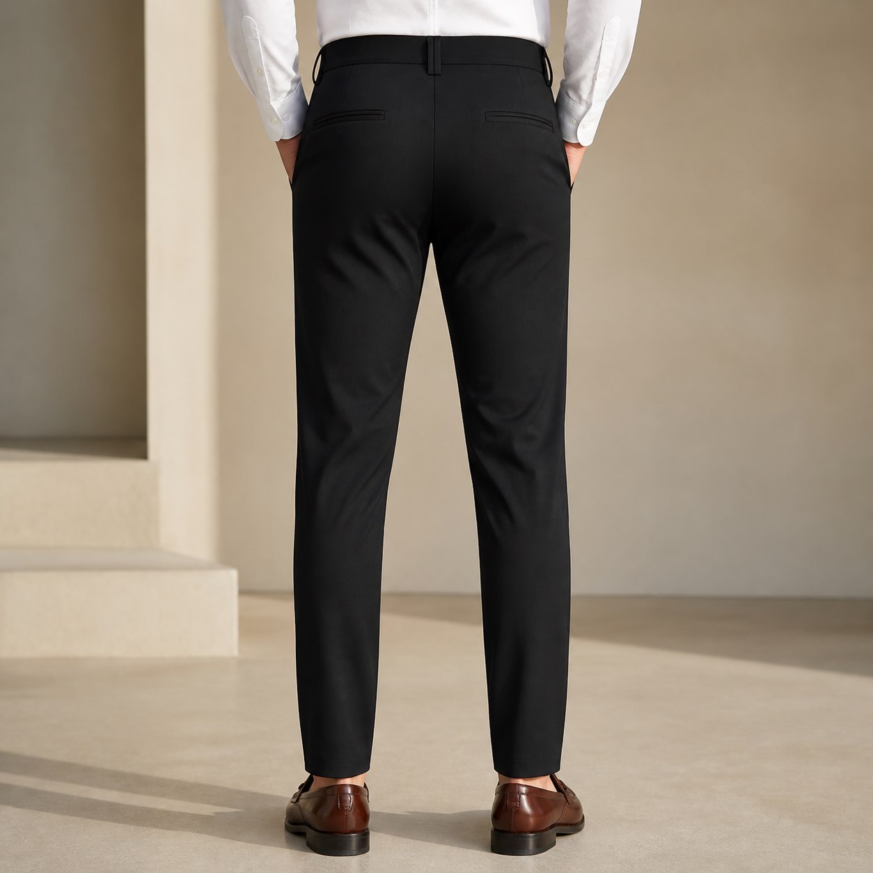 Men's High-Stretch Ice Silk Suit Pants 6PCS Sets Back View back-view