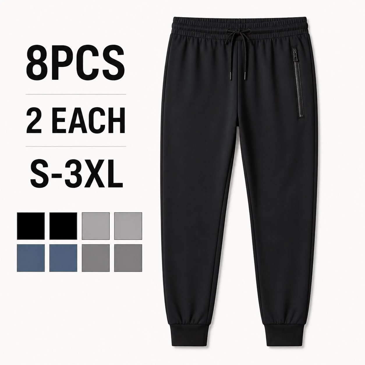 Men's Stretch Joggers 1/8PCS Sets 8PCS Mix - Black/LtGray/Blue/Gray bundle option image