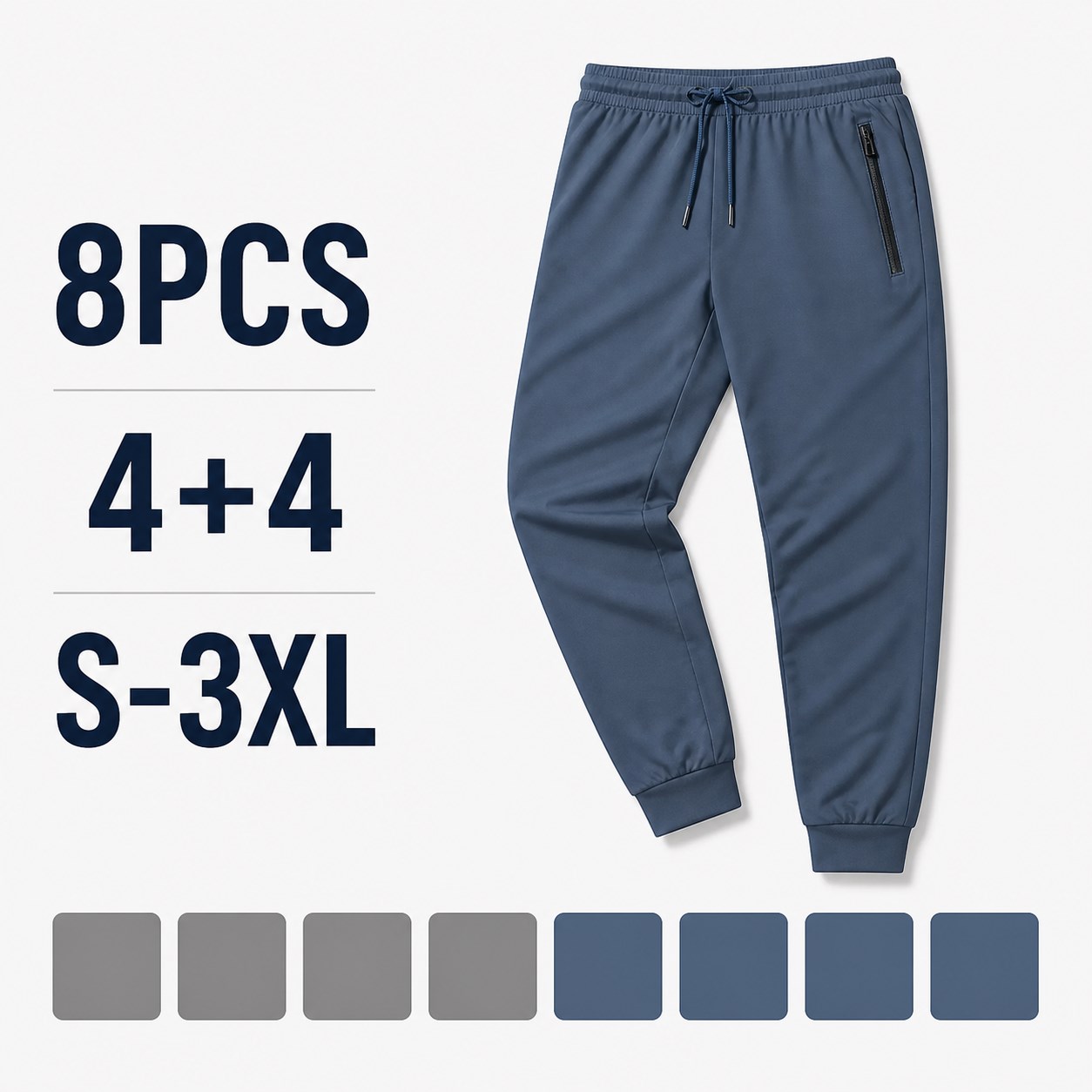 Men's Stretch Joggers 1/8PCS Sets 8PCS 4+4 - Gray/Blue bundle option image