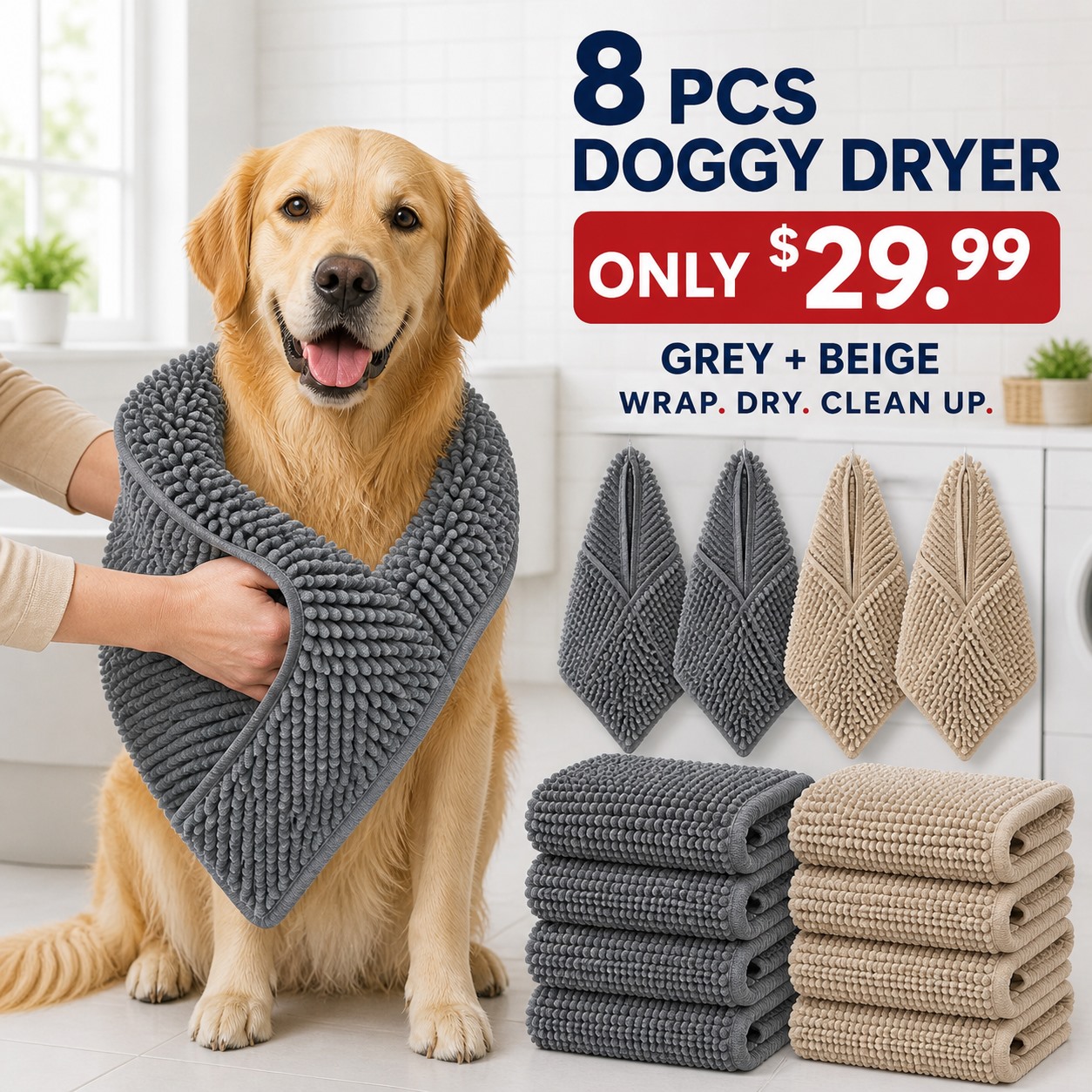 Microfiber Chenille Doggy Dryer Towel 8PCS Sets 8PCS activity main image