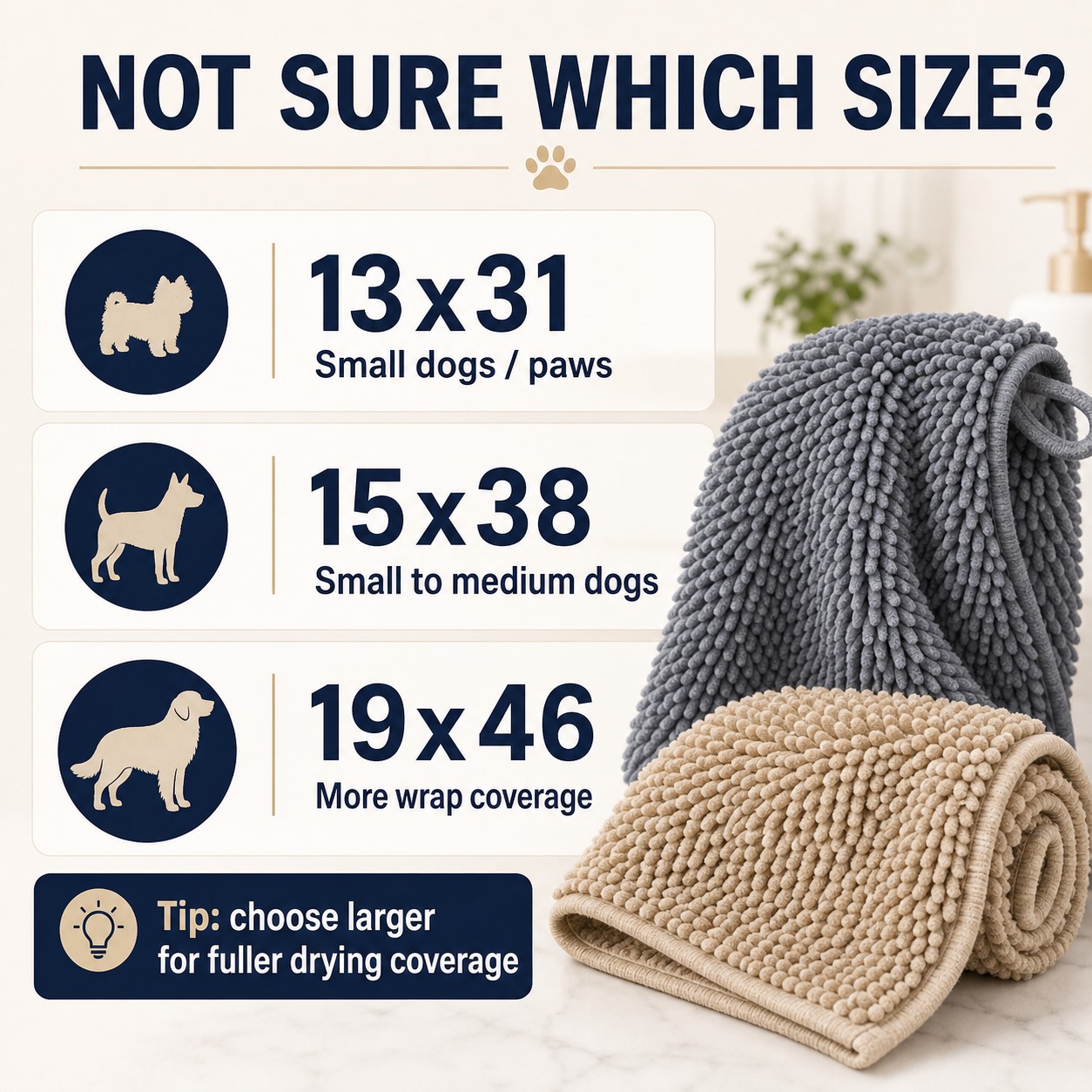 Microfiber Chenille Doggy Dryer Towel 8PCS Sets quick size guide