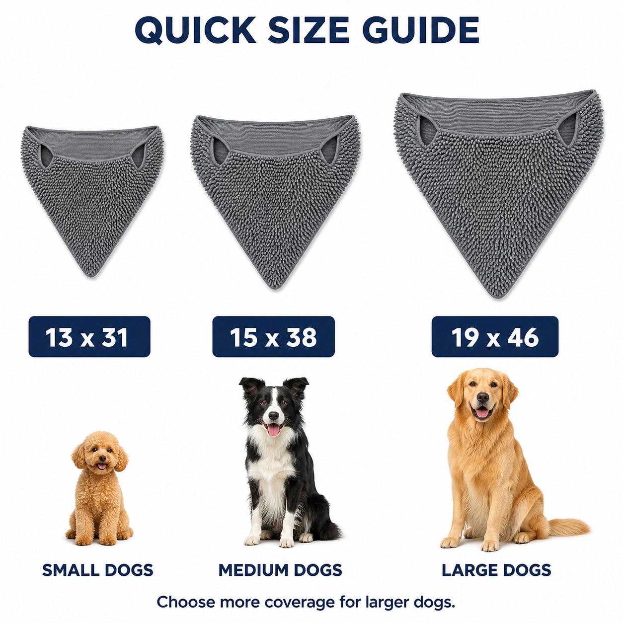 Microfiber Chenille Doggy Dryer Towel 8PCS Sets quick size guide