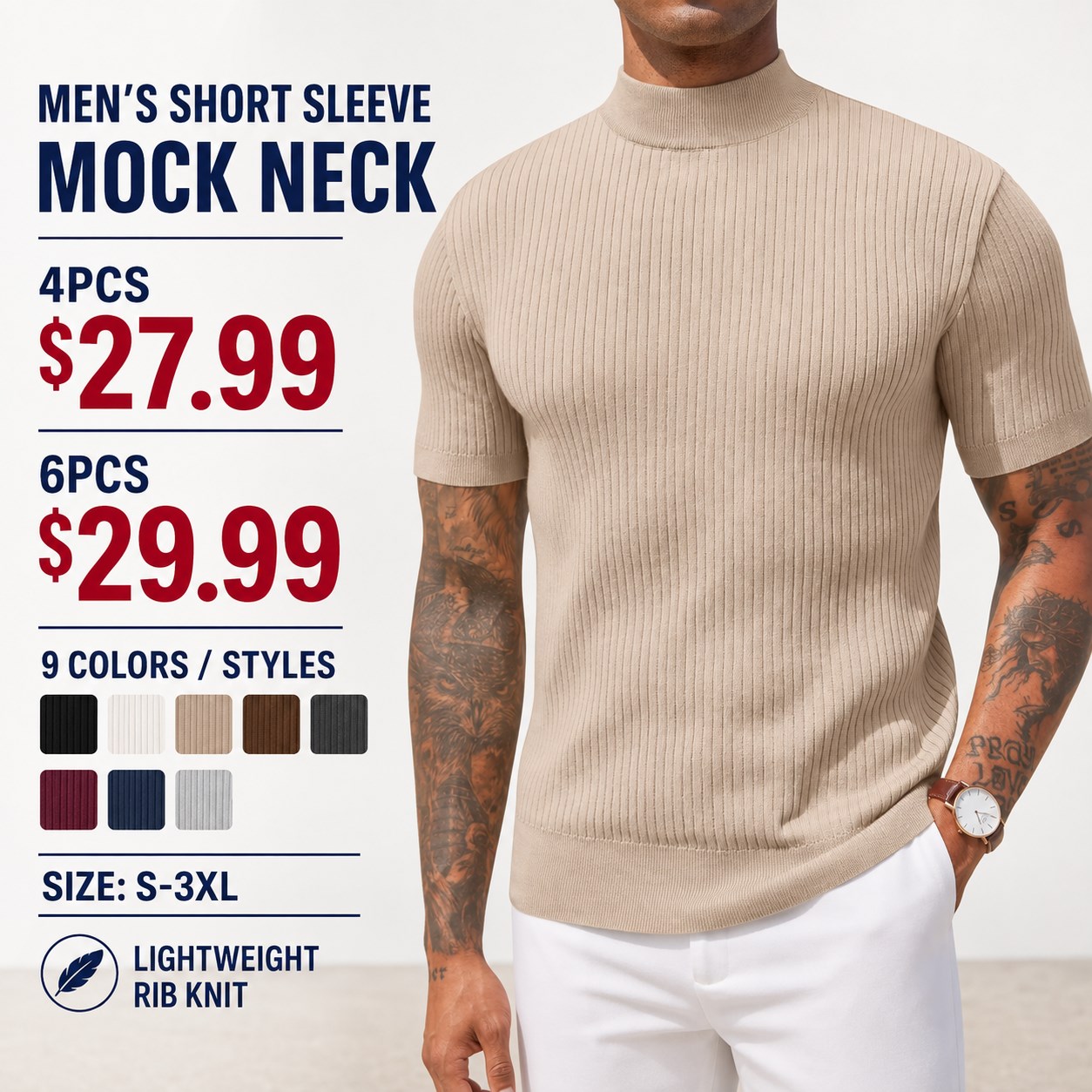 Men's Short Sleeve Mock Neck 4/6PCS 4-piece and 6-piece short sleeve mock neck knit top offer image