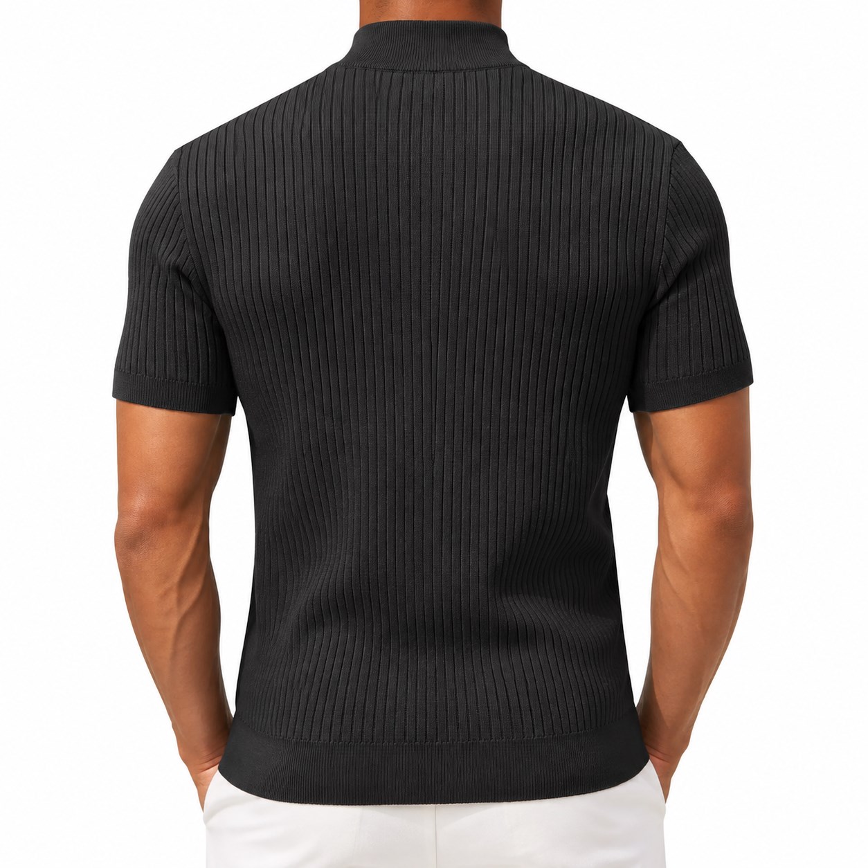 Men's Short Sleeve Mock Neck 4/6PCS back short sleeve mock neck ribbed knit top view image