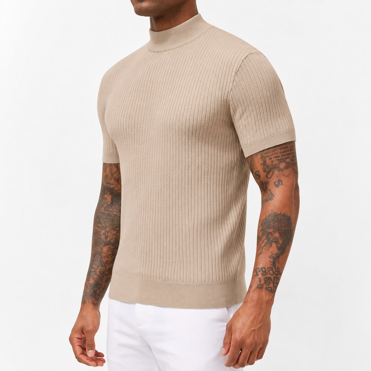 Men's Short Sleeve Mock Neck 4/6PCS side fitted short sleeve mock neck top view image