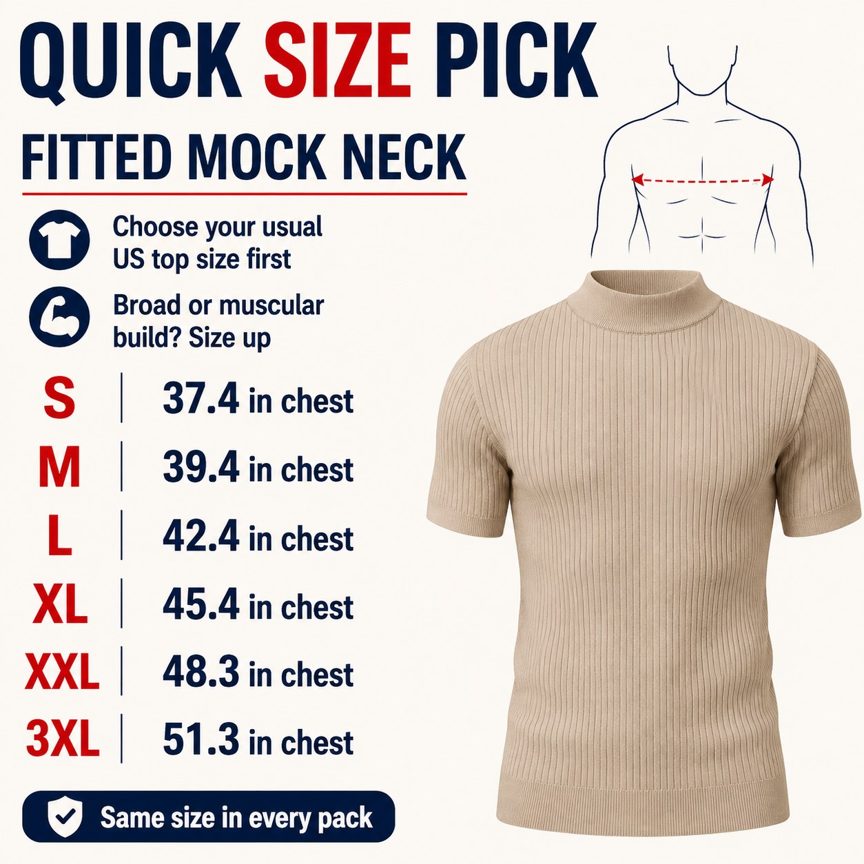 Men's Short Sleeve Mock Neck 4/6PCS quick size guide image