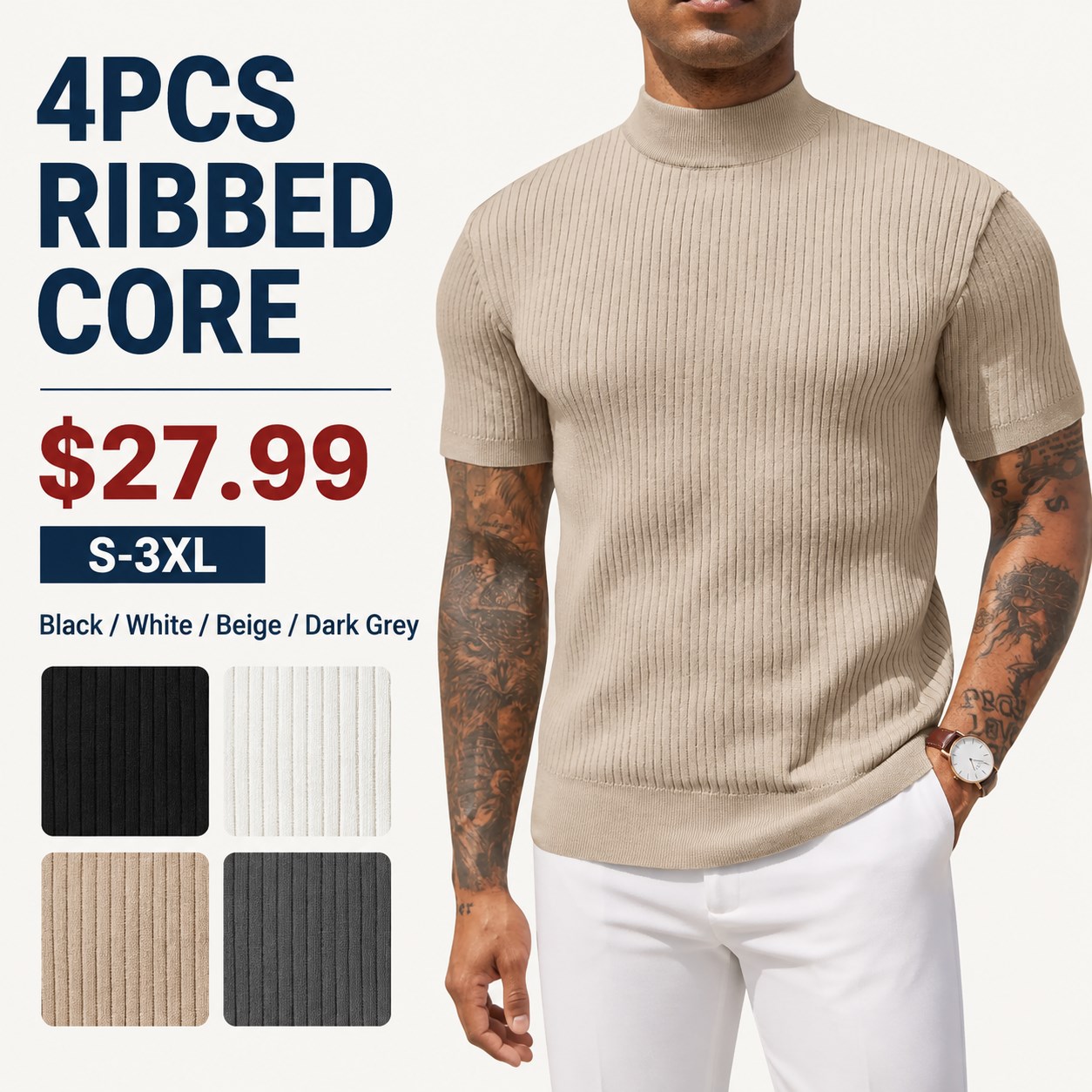 Men's Short Sleeve Mock Neck 4/6PCS 4PCS Ribbed Core bundle option image